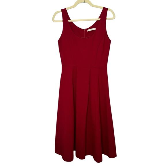 FRNCH Holiday Red A-line Romantic Scoop Neck Stretch Midi Sleeveless Dress Med - Picture 1 of 14